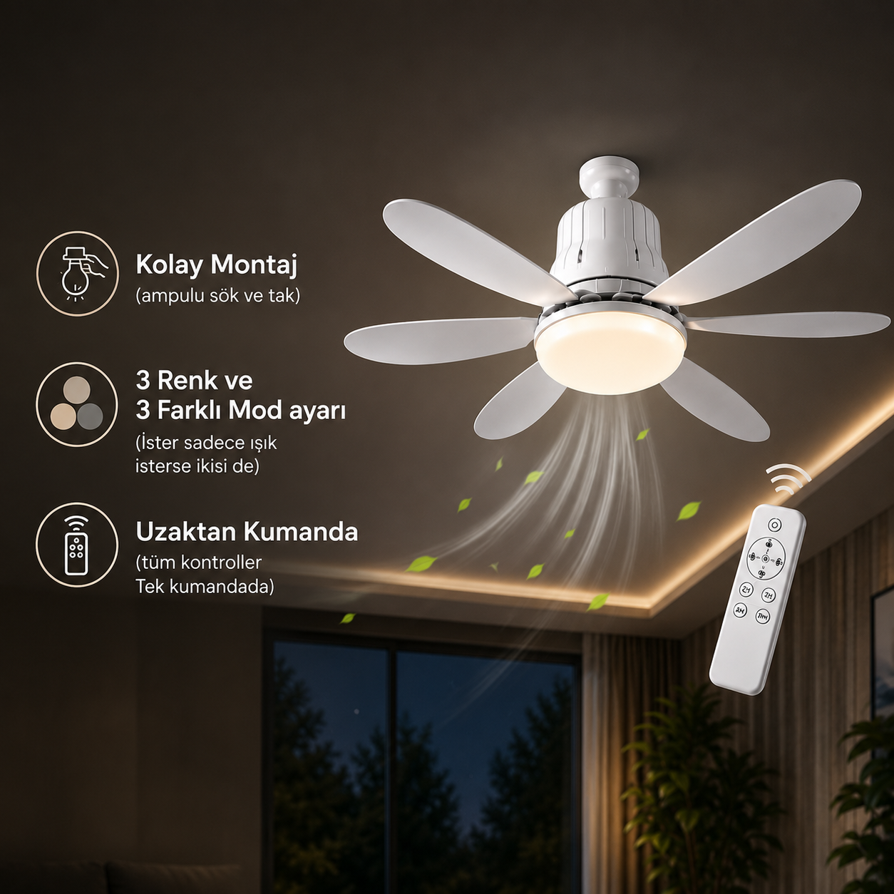 LED Ceiling Fan - 6-Blade 60W