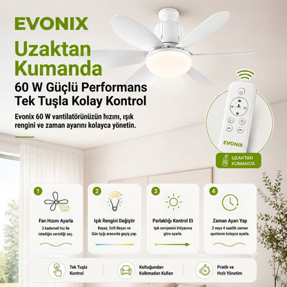 Led Işıklı Tavan Vantilatörü - 6 Yapraklı 60W