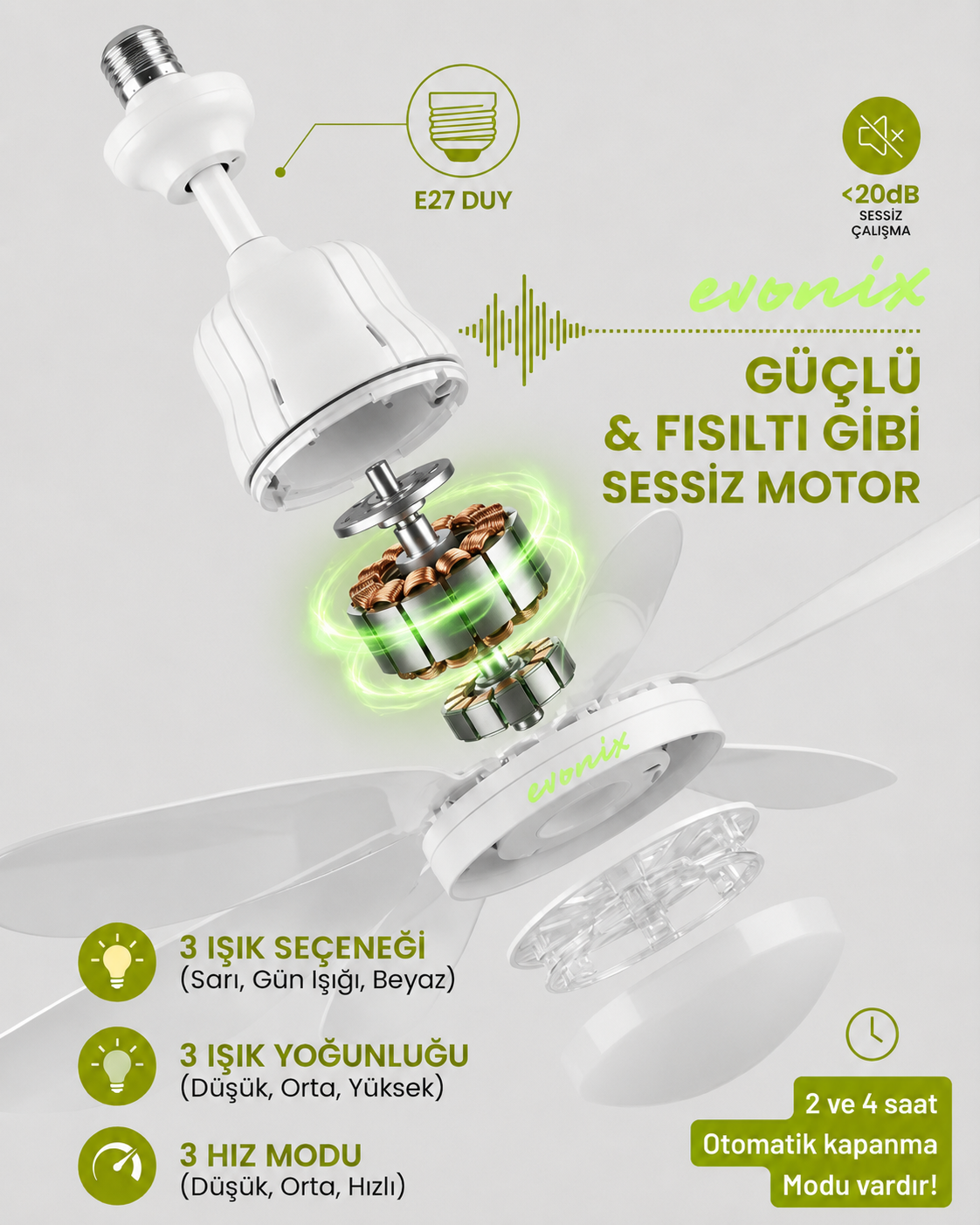 Led Işıklı Tavan Vantilatörü - 6 Yapraklı 60W