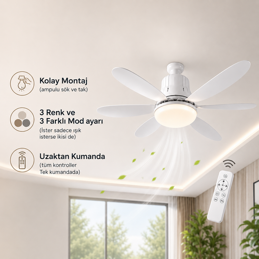 Led Işıklı Tavan Vantilatörü - 6 Yapraklı 60W